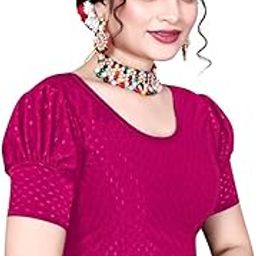 Stretchable Round Neck Cotton Lycra Half Sleeves Saree Blouse Readymade Crop Top Choli for Girls & Womens-image-79