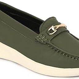 Women's Stylish Comfortable Upper Metalic Buckle Detailed Loafers for Girls-image-45