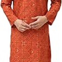 (Since 1958, Men's Cotton Blend Printed Kurta and White Churidar Pyjama Set-image-25