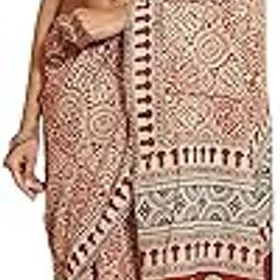 Pure Mul Soft cotton ajrakh Printed Light Weight saree for Women with Blouse Piece (white maroon)-picture-38