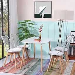 My Art Design - Set of 4 Chairs Modern, Stylish & Elegant Transparent Crystal Clear Chair with Cushion for Comfort, Natural Wood leg for Home, Cafe, Hotel & Office (4 Chairs) (White)-15