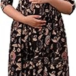 Women's Printed Cotton Both Side Invisible Vertical Zipper feeding Kurti maternity Gown for Women-image-26