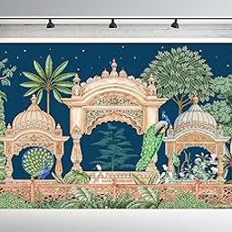 Dhara Creation Blue Gate Pichwai (8ft - 10ft) Backdrop Wedding Decoration Curtain Cloth Pooja Decoration for Festivals and Celebrations. (Washable Fabric)-image-64