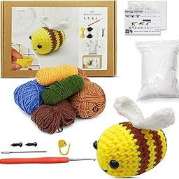 LitVibes DIY Crochet Kits Beginners Art & Craft Set Crochet Needles, Tools & Accessories, with Step-by-Step Tutorial Video, DIY Birthday Return Gift Easy to Learn Knitting Activity - BEE Design-0