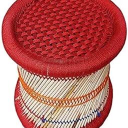 HeeMo Eco-Friendly Cane Wood Bamboo Sitting Stool, Mudda for Indoor/Outdoor (Red: Set of 1)-16