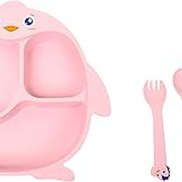 WireScorts Bamboo Fiber Feeding Set for Kids – Cartoon Design Children Tableware Set, Utensils and Dishes Includes Plate Spoon, Fork and Chopsticks - Pink-picture-16
