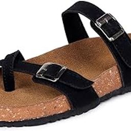 Women's Cork Footbed Slippers, Trendy Design Toe Ring Arch Fit Slipper With Adjustable Buckle-image-25