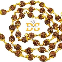 AURACRAFTERS 54+1 Dana Rudraksha Beads Japa Mala For Astrology And Pooja, Natural And Energized Rudraksha Mala Golden Cap For Men And Women, Rudraksha Necklace Rosary-image-68