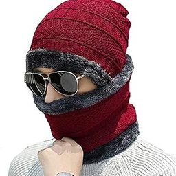 Kandid Wool Beanie Cap & Muffler for Mens & Women | Winter Cap for Men | Soft Woolen Muffler & Cap for Men & Women Red-image-0