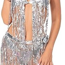 ™ Sequins Tassels Bikini Outfit Mini Skirt Women's Swimsuit for Festival Party M | Swimwear | Womens Clothing-image-85