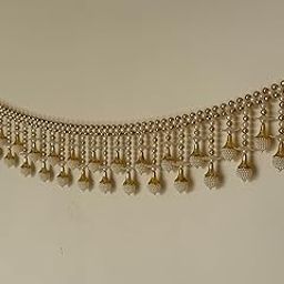 Vinart Decorative Pearl Toran Bandhanwar with Gold Accents, Traditional Door Hanging for Temple, Wedding, Festival Decoration, White and Gold-image-45