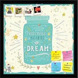 ArtzFolio Everything Starts with A Dream | Bulletin Board Notice Pin Board | Vision Soft Board Combo with Thumb Push Pins & Sticky Notes | Black Frame | 12 x 12 inch (30 x 30 cms)-image-1