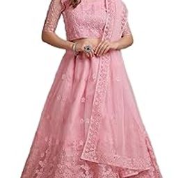 Pink Color Embroidery Net Fabric Lehenga Choli With Dupatta For Womens-image-30