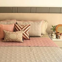 Enera Prime Malta Beige and Old Rose Color Bedspread Set, Quilted Design with Matching Pillow Covers, Soft and Durable Fabric Season Comfort | Dohar | Blanket | Comforter Set-image-84