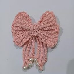 NeelamCrochet's Pink Color Crochet Bow Rubber Band | Handmade Knitted Bow Rubber Band Made of Cotton Yarn-image-96