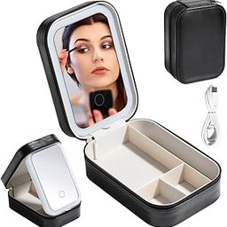 HVG TRADERS LED Makeup Box with Smart Mirror | Rechargeable Vanity Case with 3-Color Lighting Portable and Compact Design with Storage | Jewellery and Cosmetic Organizer Box for Women-18