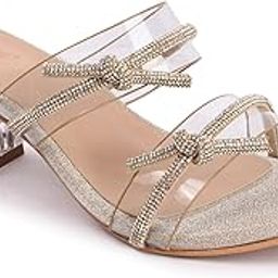 Womens Crystal Clogs Pumps, Block Heel, Heel Straps, Black-picture-4