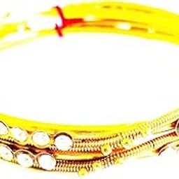 traditionally designed antique gold coloured stone worked bangles-image-7