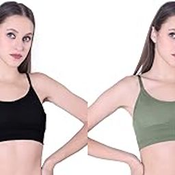 Women's Sports Bra Cotton & Spandex Lightly Padded Wire Free Everday Slip on Bra | Yoga Sports Braa | Casual wear_Pack of-2 (in, Alpha, 3XL, 2, Black,Green Combo)-image-53