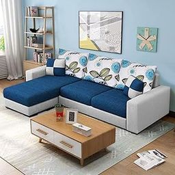 Casacomfort Broda 4 Seater Fabric LHS L Shape Sofa Set (Blue-Light Grey)-image-5