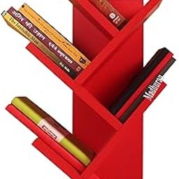 Madhuran Engineered Wood Book Stand Holder (Matte,Red) / for Living Study Room Home Library Storage Furniture Deckup Open Rack-image-56