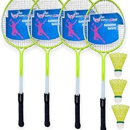 SPO ZONE Badminton Racket Set, 4 Double Shaft Racquets with 3 Shuttlecocks, Green and Black-10