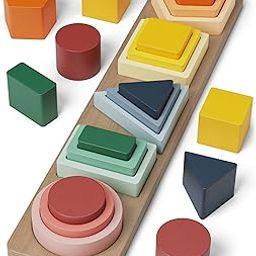 GOPO TOYS Montessori Toys for 18+ Months Old - Toddlers Wooden Sorting and Stackable Blocks Toys for Baby Boys and Girls - Shape Sorter and Color Stacker Preschool Kids Wood Gifts,25 Pcs-7