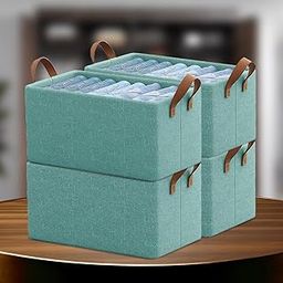 CANWAY 26 Liters - 4 Piece Foldable Wardrobe Cloth Organizer with Handles, Stuff Storage Box Closet Drawer Organizers for Clothes, Toys, Books, Blanket etc. (Green) Polystyrene-image-20