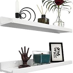Floating Shelves for Wall 24 inch, Waterproof, Wall Storage Shelves with Lip, Display Picture Ledge Shelf for Living Room Photo Frame, Natural Wood Hanging Book Shelves (White, Set 2)-6