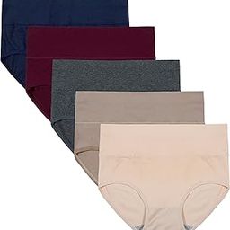Women's 5 Pack High Waist Tummy Control Solid Color Cotton Briefs Panties-picture-54