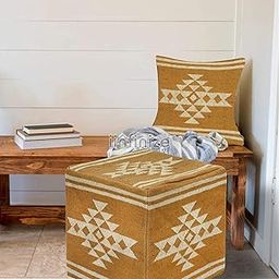 iinfinize Handmade Vintage Kilim Jute Pouf Cushion Cover Combo Set Footstool Decorative Sitting Wool Jute Pillow Pouf Cover (Yellow 177)-image-45