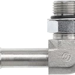 Brennan Industries 4601-06-08-NWO-FG Forged Steel 90 Degree Elbow Adapter, Nut Washer O-Ring, 3/4"-16 AORB Thread, 3/8" Hose Barb x 3/4"-16 Male Adjustable O-Ring Boss, 0.750" Flats-image-2