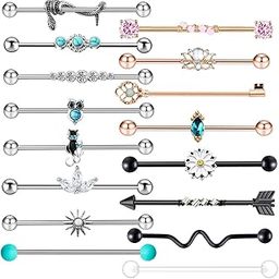 14G Industrial Barbell Earring Cartilage Stainless Steel 38mm 1 1/2 inch Industrial Piercing Bar Body Piercing Jewelry for Women Men, Metal, agate,-image-21