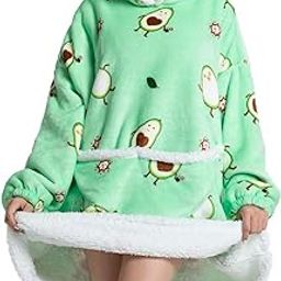 Flannel Blanket Hoodie Loose Over d Cute Print Big Blanket Hoodie All Stylish for Indoor Average for Adults, One Size-image-7