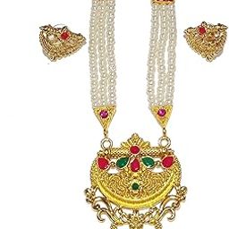 Festive Special Traditional Golden pendant Necklace Maharashtrian Long moti necklace with Earrings By Shrungarika(NS-348)-image-99