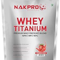 NAKPRO Titanium Tri Blend Whey Protein Hydrolyzed, Whey Protein Isolate & Whey Protein Concentrate | 24.04g Protein, 5.29g BCAA | Added Vitamins, Minerals & Creatine (1 Kg, Strawberry)-image-6