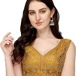 Women's Silk Embroidery Sequins Zari Work Readymade Saree Blouse-image-22