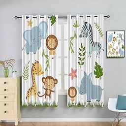 Newturn Textiles Kids Room Curtain (5 Ft Pack of 2), Grommet | Cute for Kids Room | Window Curtain | Polyester Material | HD Print Semi Transparent | Animal Print | White-29