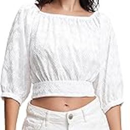 Women's Embroidered Crop Top | 3/4 Puff Sleeves & Chic Detailing for A Trendy Look | Tops for Woman | Women Tops | Women Crop Top-9