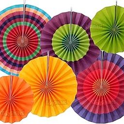 Toyshine Party Wall Decoration Set (6 Assorted Round Paper Fans) Birthday Party Baby Party Wedding Events Decor | Creative Art Design Pattern (Multi-Color, 6 Piece Set)-2