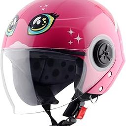 Vega CHAP Pony ISI Certified Lightweight Open Face Helmet for Kids with Scratch and UV Resistant Clear Visor-Pink White-3XS-image-28