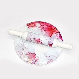 KUVI Printed White Marble Roti Maker with Wooden Belan Enamel Print/White Marble Chakla 10 Inch Diameter with Belan (Printed Enamel Chakla Belan) (Red Colourful)-image-57