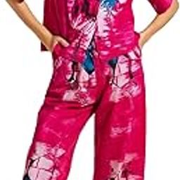 Printed Stylish Co-ord Set for Women | Readymade Handmade Outfit Short Sleeve Shirt & Wide-Leg Pants for Girls| All-image-44