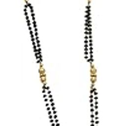 Women's Traditional Brass with Antique Desing Pendant Long Black Beaded Mangalsutra with single chain_B1_107-image-95