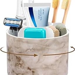 Boperzi 360° Rotating Tooth Brush Holders for Bathrooms Organiser, Marble Electric Toothbrush Holder with Drainage, Multifunction Tooth Brush Stand for Wash Basin, Toothbrush Caddy Organizer-image-32