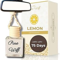 Long Lasting Car Freshener | upto 75 days | 10 ML | Lemon PURE WIFF Premium Car Perfume Diffuser | Natural Car Fragrance Oils in Glass Bottle with Wooden Diffuser Cap | IFRA Certified (Lemon)-32
