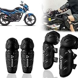 Auto Pearl Motorcycle Knee Shin Guards Elbow Pads, 4 in 1 Monstor Style Knee Shin Safe Protection Armor for Moto Cycling Racing compatible with Livo (Black, 4Pcs)-image-65
