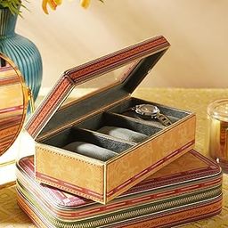PURE HOME + LIVING Yellow Printed Faux Leather Watch Box For Men And Women Ultimate Organizer With Soft Pillow Transparent Display Watch Case Holder For Travel (Pack Of 1)-image-72