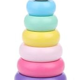 SHINETOY Warm Color Rainbow Stacking Ring Tower Stapelring Blocks Wood Toddler Baby Toys High QualityProfessional and Fashion Montessori Kids-23