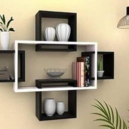 DDS Engineered Wood Wall Decor Floating Shelf Display Rack 5 intersecting Decorative Living Room Shelves Décor for Living Room Bed Rooms Hall Etc. (Black White)-image-95